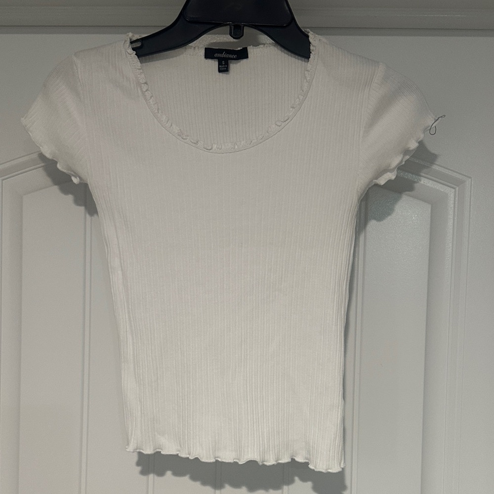 Ambiance White Ribbed Short Sleeve Top